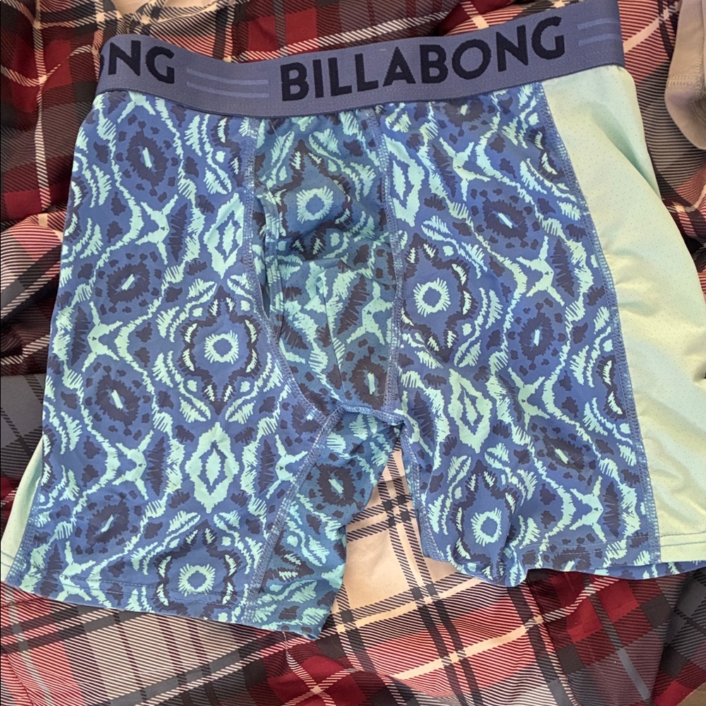Billabong Aqua and Navy Patterned Boxer Briefs